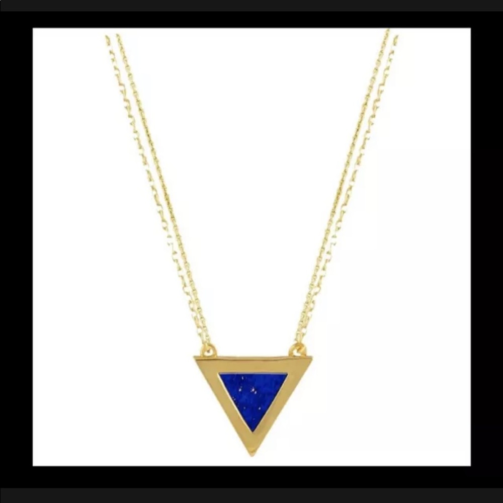 MICHELLE CAMPBELL Tri Stone Inlay Pendant Necklace in Gold/Lapis NWT MSRP $88